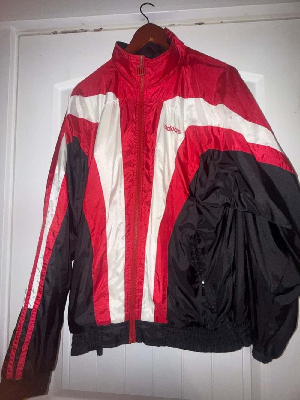 Vintage Adidas Red Black and White Colorblock Windbreaker Jacket